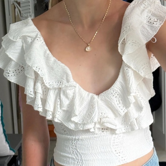 Zara White Ruffled Top - Picture 4 of 5